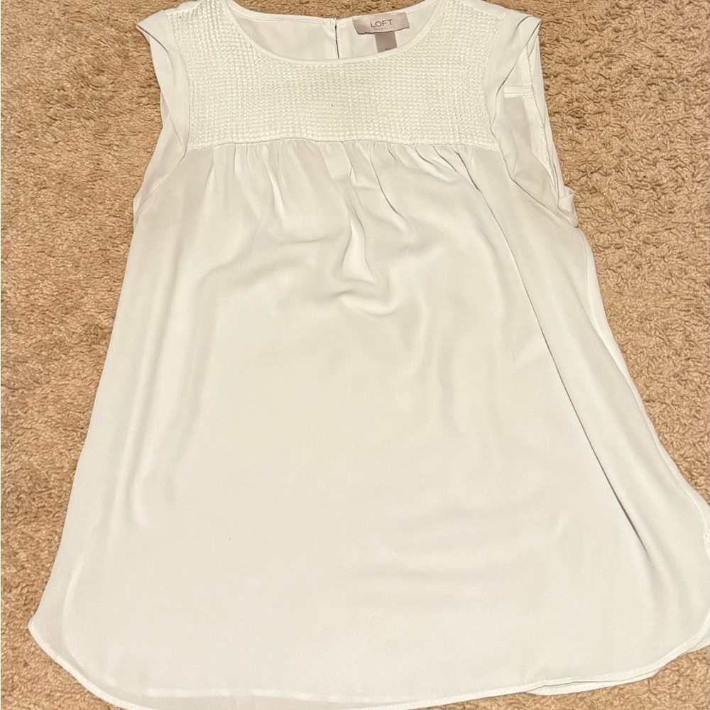 LOFT White Smocked Sleeveless Blouse